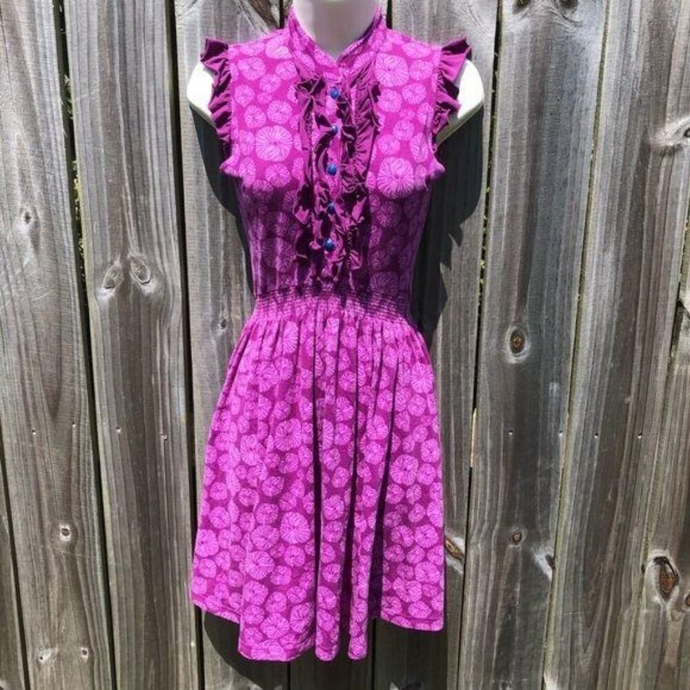 Matilda Jane Dress XS Mini Magnolia Purple Short Sleeve Ruffle Floral Henley - Picture 3 of 7